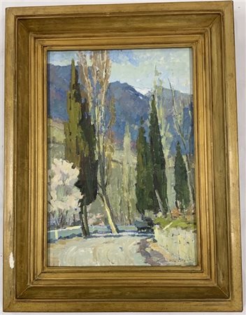 Madgazin Faim "Strada per Gurzuf" olio su cartone (cm 70x48.5) Firmato e datato