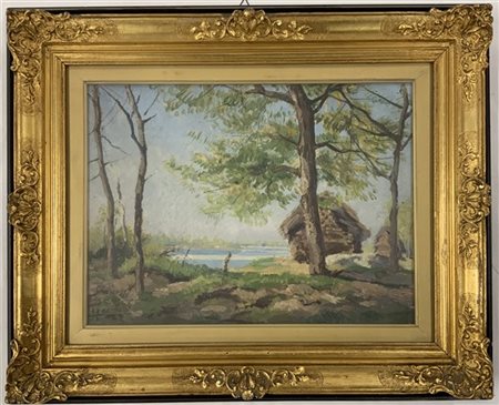 Gigi Comolli "Ticino" olio su compensato (cm 29x40) Firmato in basso a sinistra.