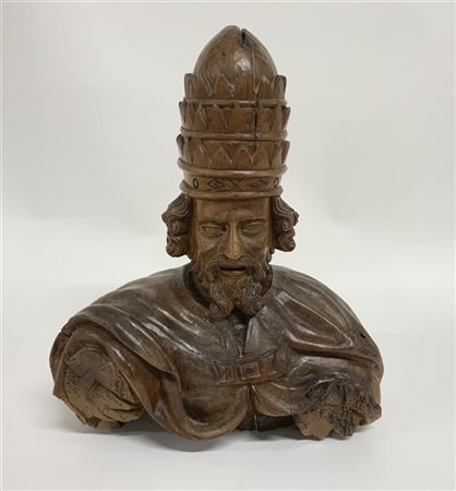 Scultura in legno del secolo XIX, raffigurante ritratto di Santo a mezzo busto