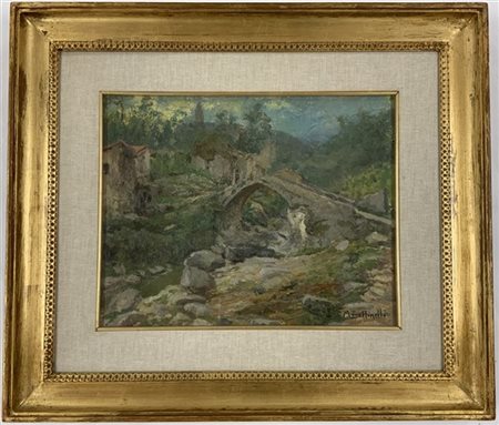 Mario Giuseppe Bettinelli "Ceriana" olio su compensato (cm 32x41) Firmato in bas