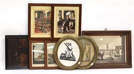 Lotto composto da otto fra incisioni e dipinti di diversa epoca e decoro, in co