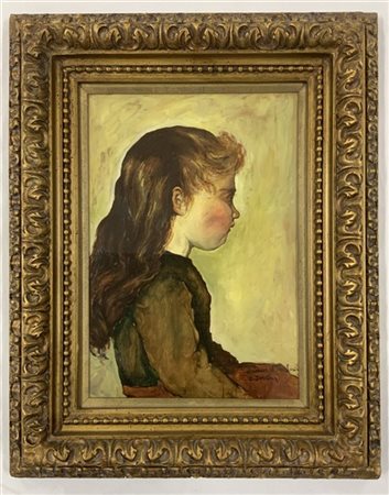 Carlo Servolini "Ritratto di bambina" olio su tavola (cm 40.5x29) Firmato e dedi