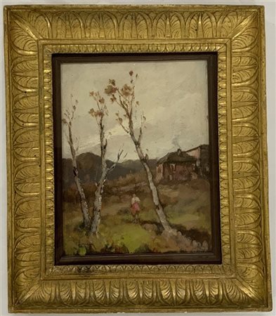 Lorenzo Gignous "Il ritorno" olio su cartone (cm 24x18) Firmato in basso a sinis