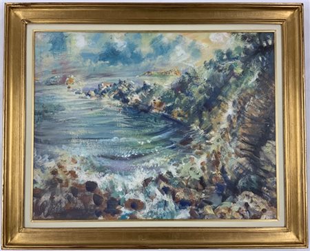 Franz Markgraf "Ischia. La costa verso le terme di Castiglione" olio su tela app