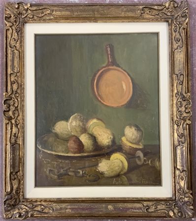 Ernesto Alcide Campestrini "Natura morta" olio su masonite (cm 60x50) Firmato in