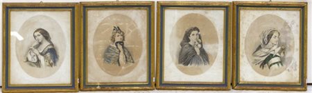 Gruppo di quattro litografie a colori raffiguranti figure femminili (cm 36x29)