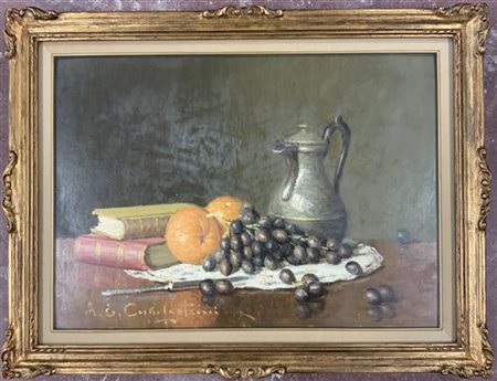 Ernesto Alcide Campestrini "Il vecchio peltro" olio su masonite (cm 50x70) Firma