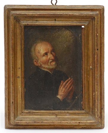 Scuola dell'inizio del secolo XIX "Santo in preghiera" olio su tavoletta (cm 13