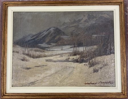 Gianfranco Campestrini "Paesaggio innevato" olio su tela (cm 60x80) Firmato in b