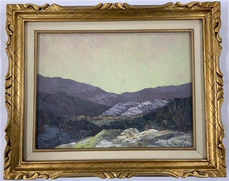 Franco De Giorgi "Paesaggio montano" 1984, olio su cartone telato (cm 30x40) Fir
