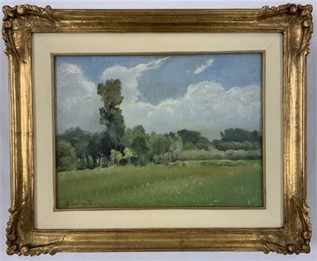 Alfonso Corradi "Paesaggio" olio su compensato (cm 28.5x39) Firmato e datato in