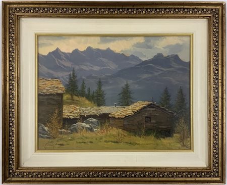 Sereno Ameglio "Paesaggio alpino" olio su compensato (cm 30x40) Firmato in basso