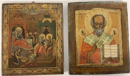 Lotto composto da due icone ad olio su tavola con soggetto e misure diverse (di