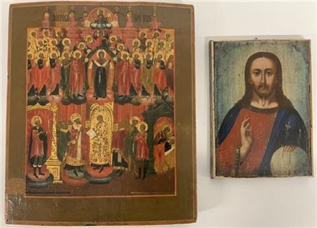 Arte russa del secolo XIX, Salvator Mundi e Madonna con Santi. Due icone ad oli