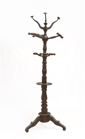 Appendiabiti da terra con portaombrelli in legno tornito, fine sec. XIX (h cm 2