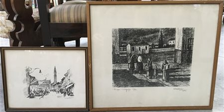 AA. VV. Lotto di tre litografie firmate, monocrome di soggetto, misure e tiratu