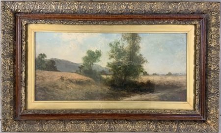 Giacinto Bo "Paesaggio ligure" olio su tavola (cm 22.5x50) Firmato in basso a de