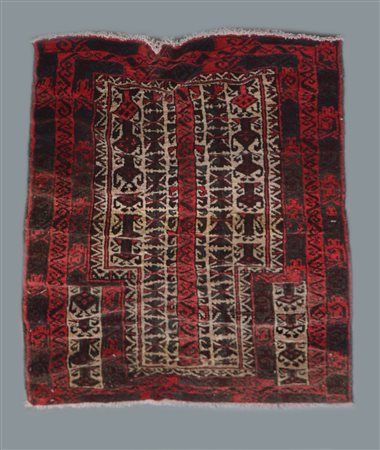 Tappeto da preghiera Afgan, Turkestan occidentale. 
Mirab a fondo cammello con