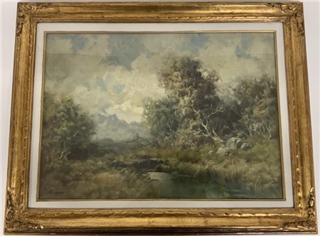Ivan Karpoff "Paesaggio padano" olio su tela (cm 50x70) Firmato in basso a sinis
