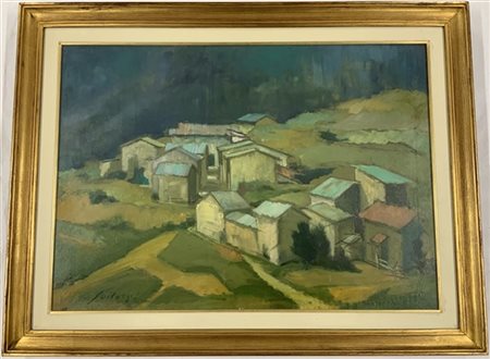 Palazzi "Appennino emiliano" olio su tela (cm 50x70) Firmato in basso a sinistra
