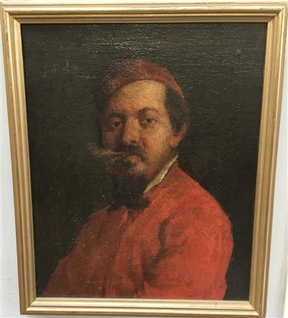 Scuola del secolo XIX "Ritratto di uomo con sigaro" olio su tela (cm 36x28) In