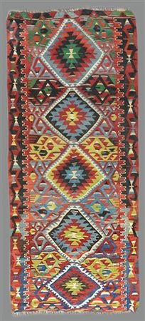 Tappeto Kilim, Anatolia secolo XX.
Decoro a medaglioni romboidali nei toni dell