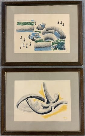 Ignoto "Senza titolo" coppia di disegni (cm 28x39) siglati e datati '66 in bass