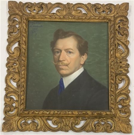 Giuseppe Giobbio "Autoritratto" pastelli colorati su cartone (cm 50x46) Firmato