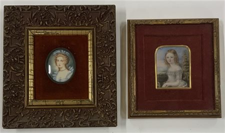 Lotto composto da due miniature raffiguranti gentildonne di autore e misure div