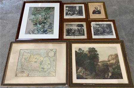 Lotto composto da sette fra incisioni e riproduzioni di soggetto, epoche e misu