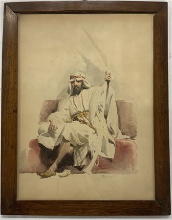 Giacomo Mantegazza "Figura orientale" acquerello su cartoncino (cm 40x29) Firmat