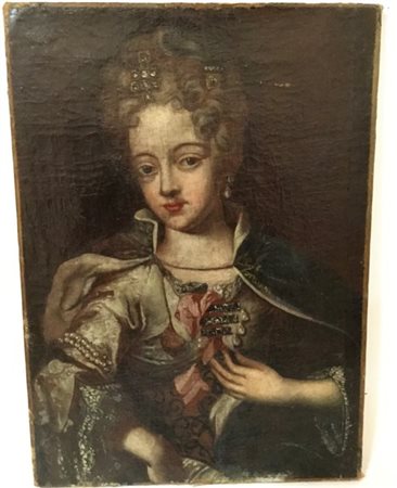 Ignoto "Gentildonna" antico dipinto olio su tela (cm 63x45) (difetti e restauri