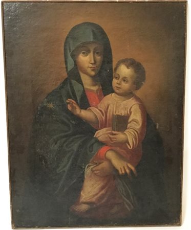 Ignoto "Madonna con il Bambino" antico dipinto ad olio su tela (cm 73x56) (dife