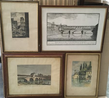 Lotto composto da una fotografia d'epoca e quattro stampe di soggetti e misure