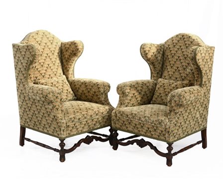 Coppia di bergeres con schienali, gambe e traverse sagomate (cm 84x120x73) (dif