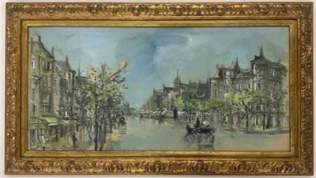 Bruno Martini "Parigi" tecnica mista su carta (cm 33x70) Firmato in basso a sini