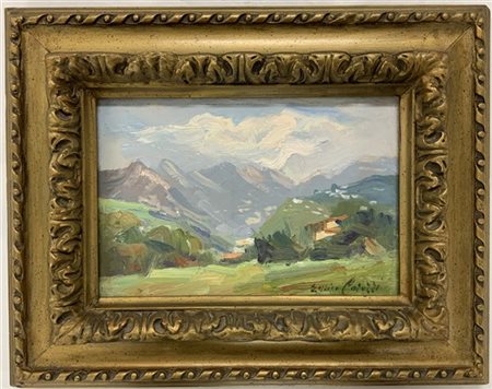 Enrico Carozzi "Val Brembana" 1983, olio su compensato (cm 20x30) Firmato in bas