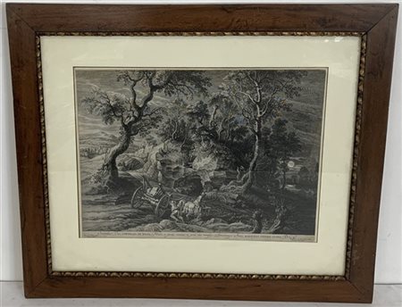 Coppia di incisioni della fine del secolo XVIII raffiguranti paesaggi. In corni