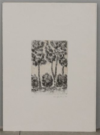 Enrico Gaudino "Alberi" acquaforte acquerellata (foglio cm 70x50), firmato e dat