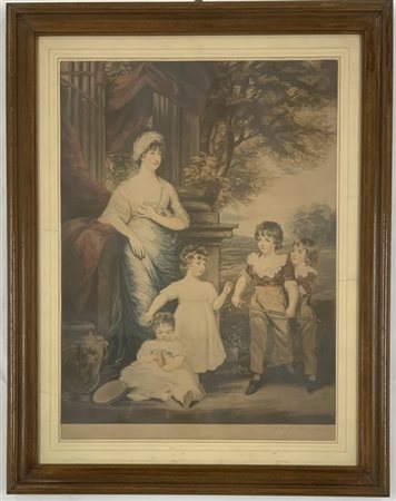 Stampa a colori raffigurante Carolina Bonaparte con i figli (cm 65x48 circa), i