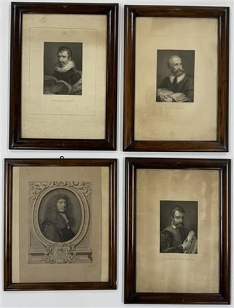 Lotto di quattro incisioni del XIX e XVIII secolo raffiguranti ritratti, tre de