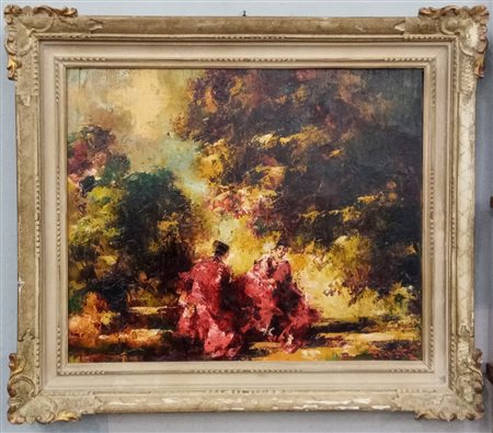 Mario Pobbiati "Nel parco" olio su compensato (cm 50x59) Firmato. Al retro: timb