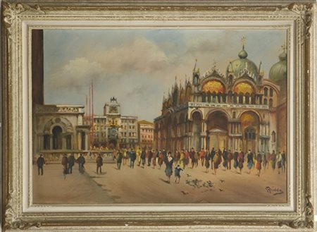 Ivano Bridda "Piazza San Marco" olio su tela (cm 70x100) Firmato in basso a dest