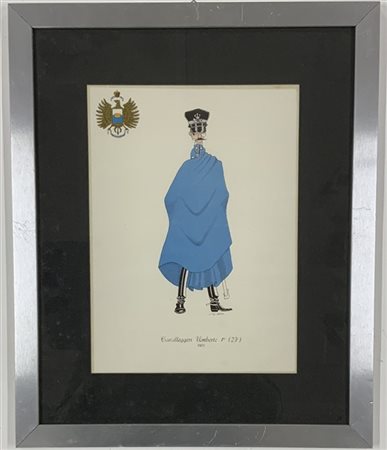 Litografia a colori di ufficilae del ventitreesimo reggimento cavalleggeri data