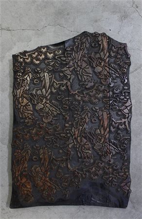 Manifattura orientale, cliché in legno per stampa su tessuto con disegno a fior