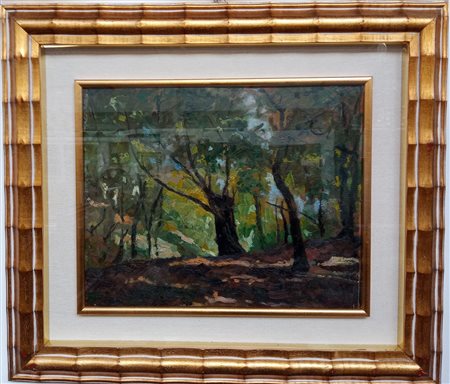 Gino Testa "Castagneto in autunno" olio su compensato (cm 40x50) Firmato in bass