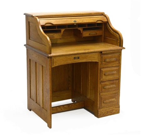 Scrittoio a rullo a quattro cassetti sottopiano e anta celante vani e cassettin