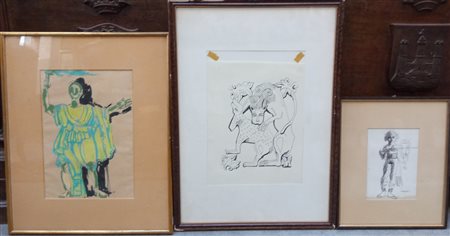 Lotto composto da due disegni e due dipinti di soggetto, tecniche e misure dive