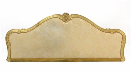 Testata da letto con cornice in legno intagliato e dorato e pannello rivestito