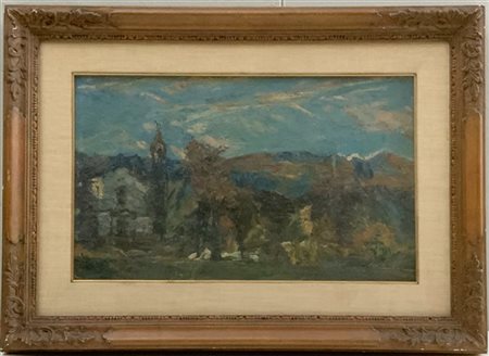 Ignoto "Paesaggio collinare" olio su tavola (cm 34,5x51) In cornice